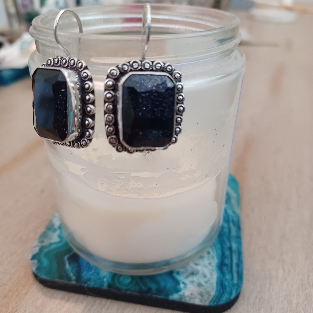 Blue Goldstone Square Earrings - Picture 5 of 7